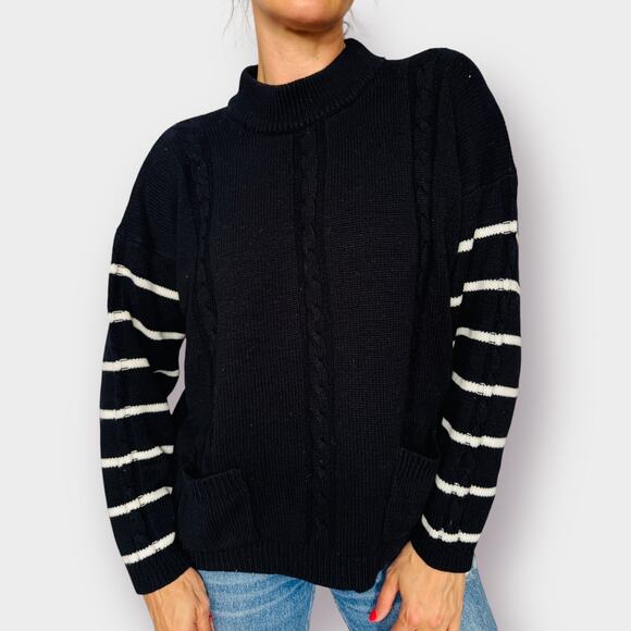 Vintage 80s Extra Touch Black White Sweater Size 2X - Picture 2 of 6